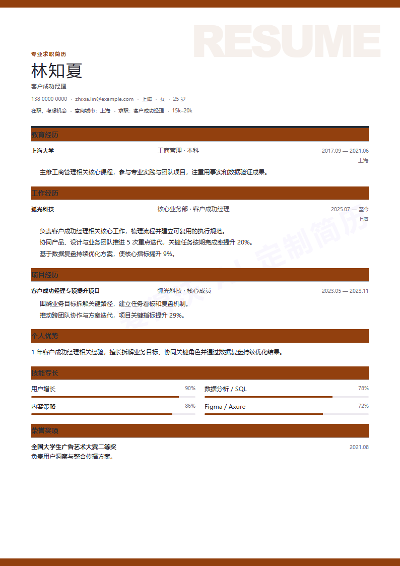 国内简历样式示例
