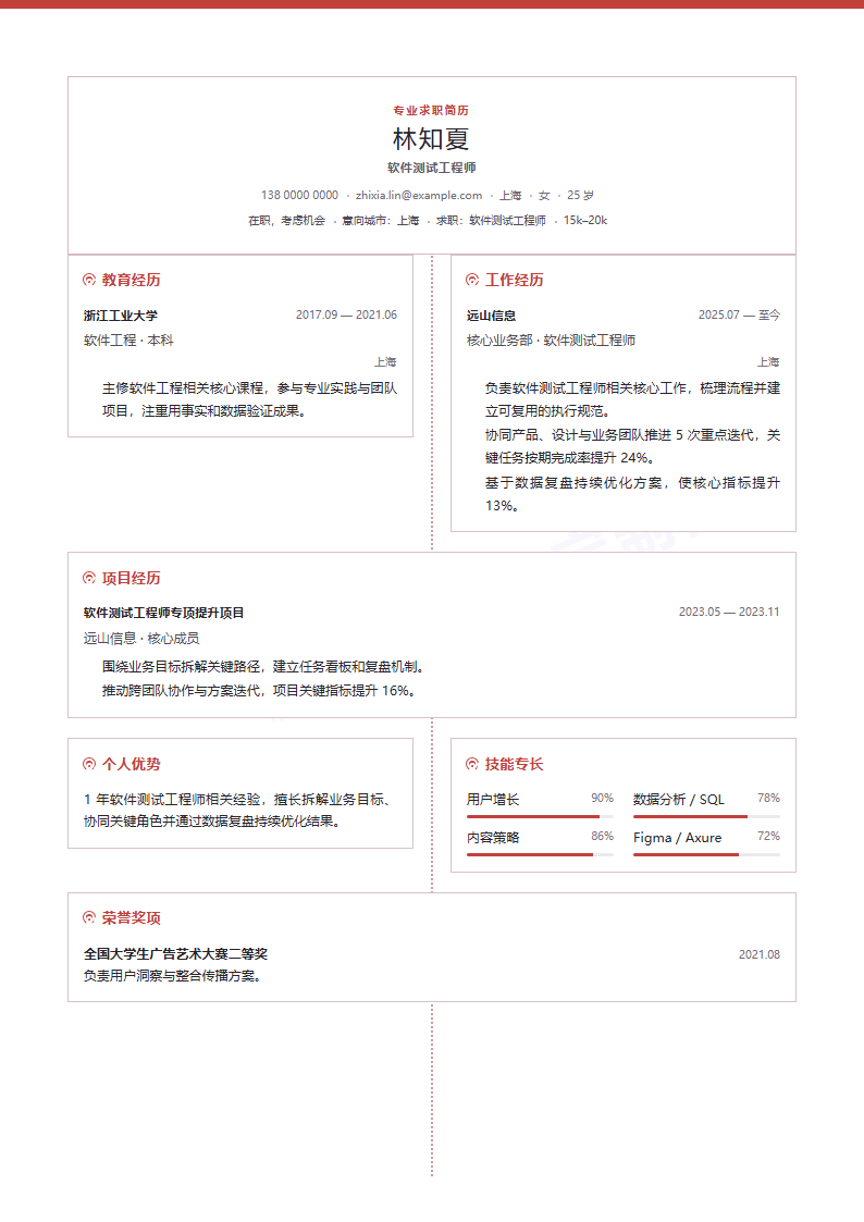 对称坐标软件测试工程师 · 初级内容示例
