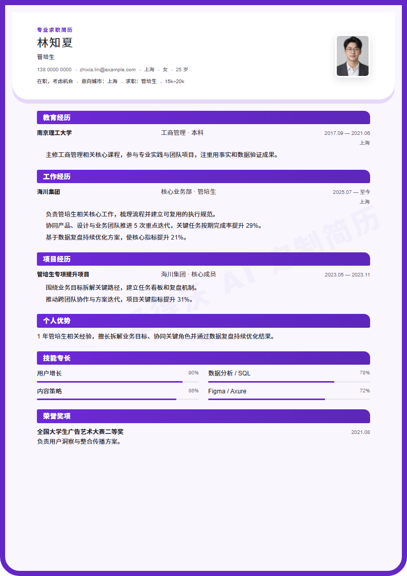 星轨圆框管培生 · 初级内容示例