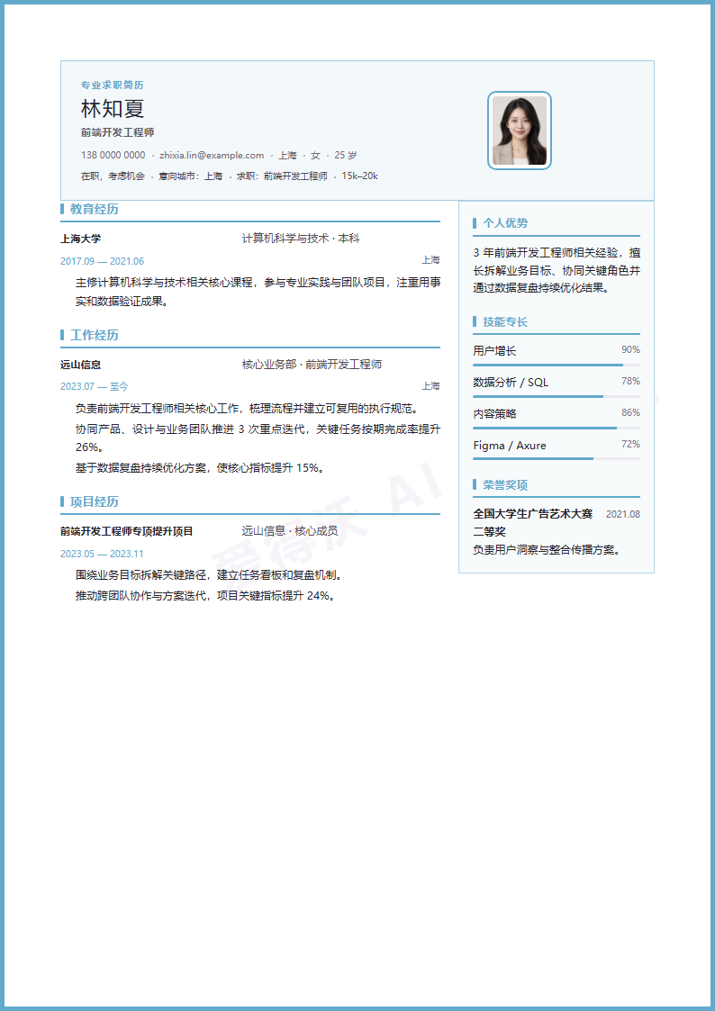 清诊蓝框前端开发工程师内容示例