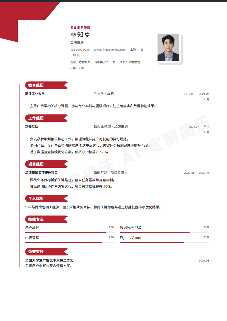 红钻履历线品牌策划 · 资深内容示例