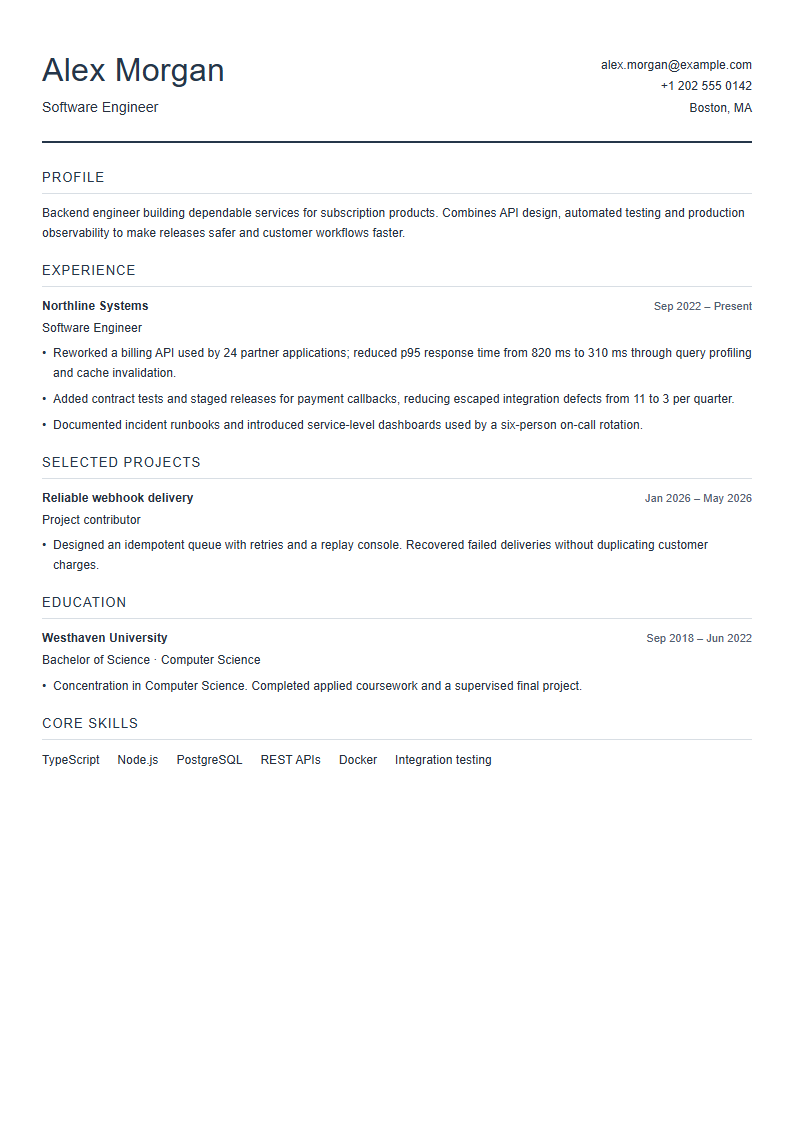 软件工程师 · 清晰单栏清晰单栏 · Clearline简历模板完整预览
