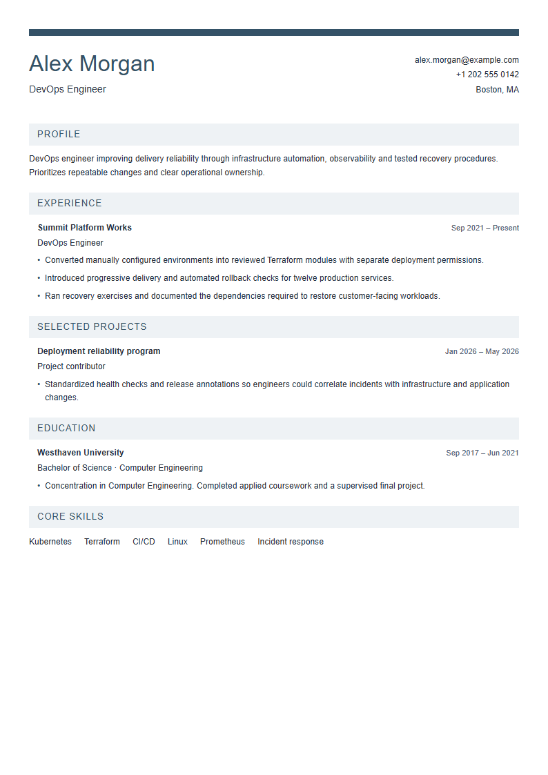 DevOps 工程师 · 平台基石平台基石 · Platform简历模板完整预览